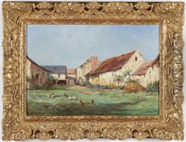 Bauernhof Mit Huhnern In Der Mittagssonne Oil Painting - Edmond Marie Petitjean