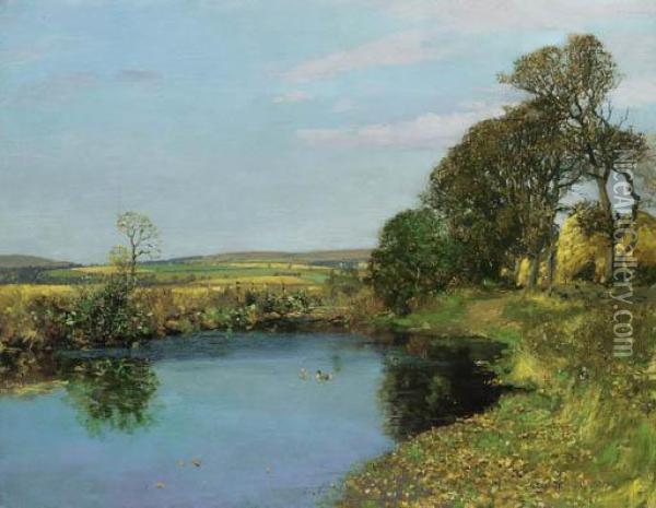 Summer By A Pond Oil Painting - George Houston