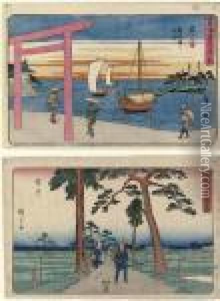 Tokaido Gojusan Tsugi No Uchi Oil Painting - Utagawa or Ando Hiroshige