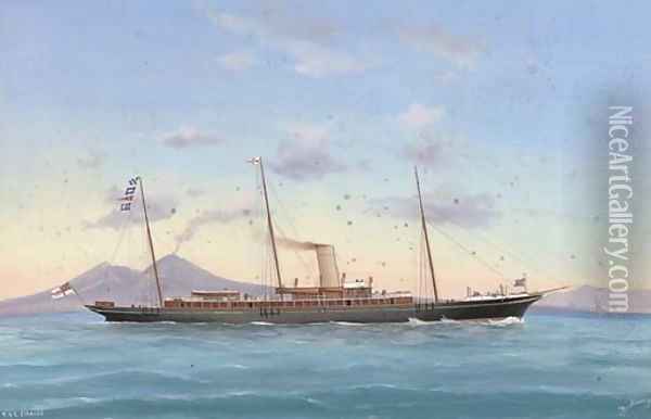 The Royal Yacht Squadron steam yacht Giralda in Neapolitan waters Oil Painting - Antonio de Simone
