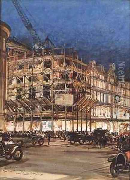 Construction of the New Building for Bourne and Hollingsworth Oil Painting - Charles Edward Dixon
