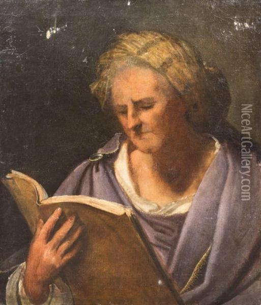 Sybil With A Turban Reading A Book Oil Painting - Pietro Della Vecchio