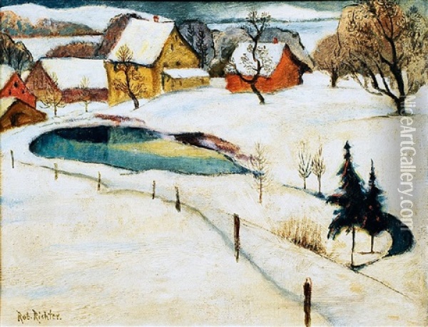 Dorf Im Winter (+ Sketch, Verso) Oil Painting - Robert Richter