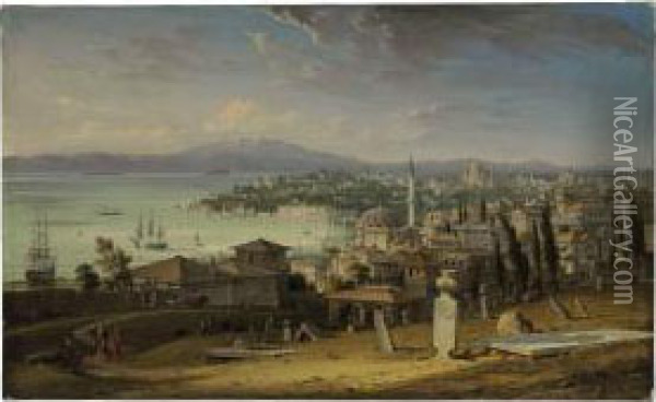 A View Of The Sarayburnu, Constantinople Oil Painting - Robert, Colonel Smith