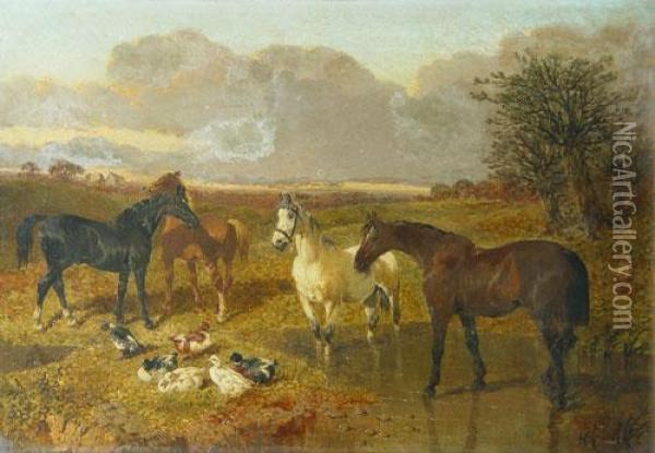 Horses In The Farm Oil Painting - John Frederick Herring Snr