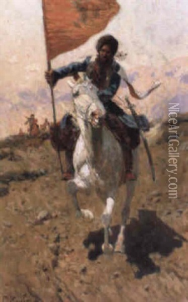 Charge (the Mongolian Soldier) Oil Painting - Franz Roubaud