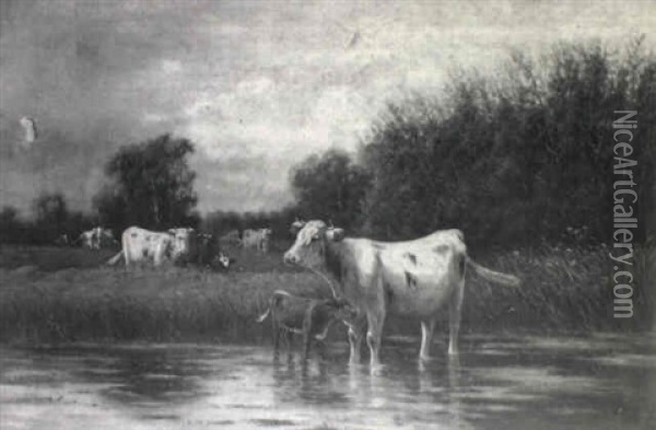 Cattle By A River Oil Painting - William Frederick Hulk