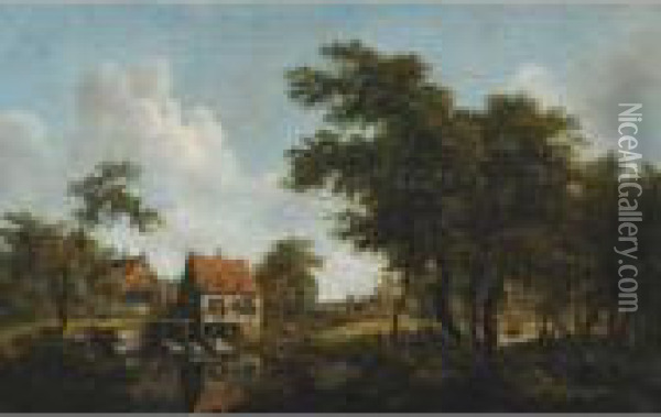 The Water Mill Oil Painting - Meindert Hobbema