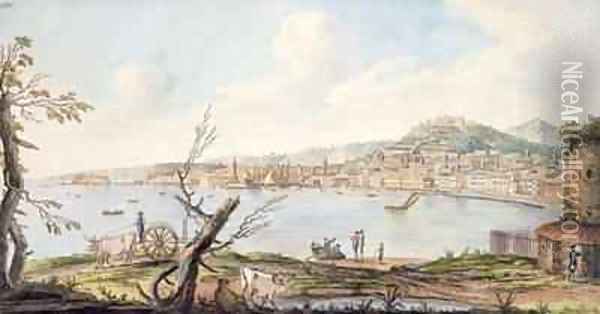 Bay of Naples from sea shore near the Maddalena Bridge Oil Painting - Pietro Fabris