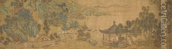 Scholars In Landscape Oil Painting - Tang Yin