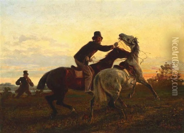 Reiter Fangt Durchgehendes Pferd Oil Painting - Konrad Freyberg
