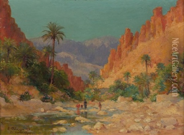 El-kantara Oil Painting - Eugene Jules Delahogue
