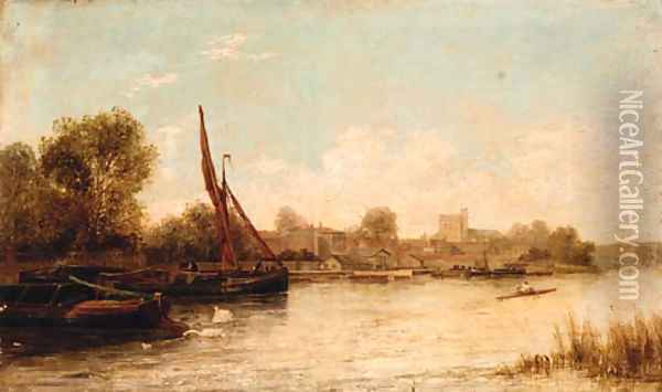 A man skulling on the Thames at Twickenham Oil Painting - Arthur Gordon