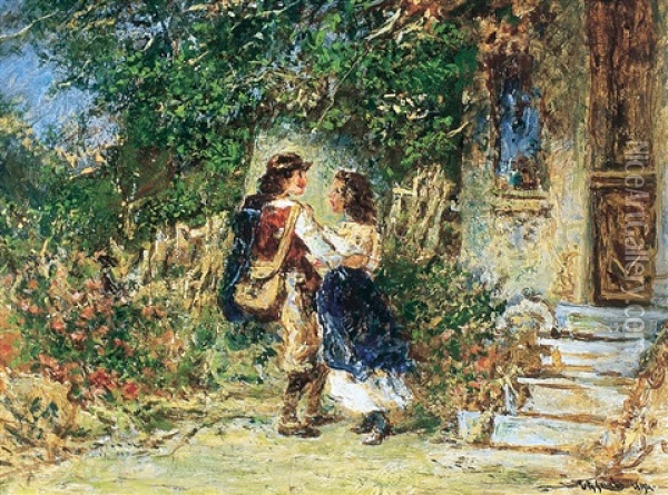 The Courtship Oil Painting - Otto Reinhold Jacobi