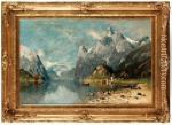 Fjordlandskap. Oil Painting - Adelsteen Normann