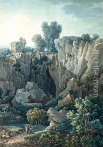Vue D'une Carriere Antique Nommee Grotta Della Gavella Oil Painting - Rodolphe Ducros