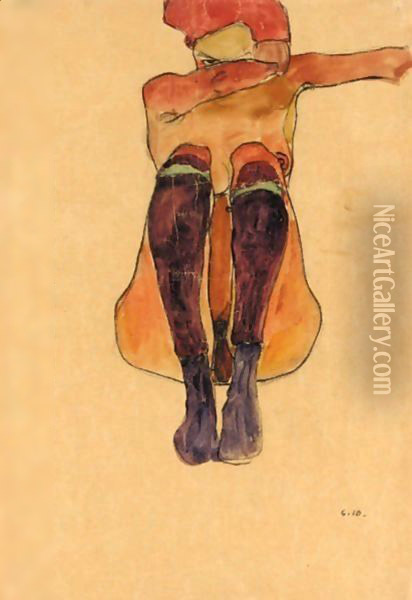 Seated nude girl Oil Painting - Egon Schiele