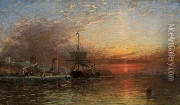 Near Newcastle-on-tyne, Sunset Oil Painting - Francis Danby