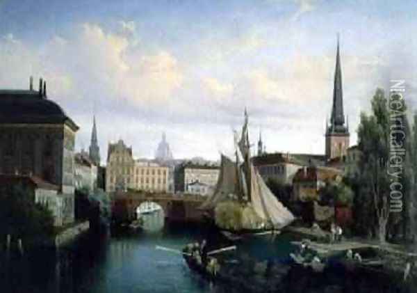View of the Riddarholmskanalen, Stockholm in 1835, 1880 Oil Painting - Gustaf-Wilhelm Palm