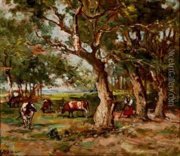Vacas Pastando Oil Painting - Emilio Poy Dalmau