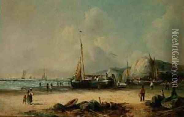 Fishing Boats on the Shore Oil Painting - J. Mundell