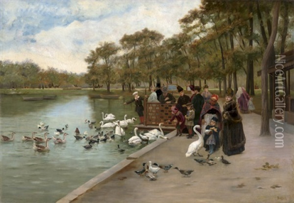 Promenade Im Bois De Boulogne In Paris Oil Painting - Jules Scalbert