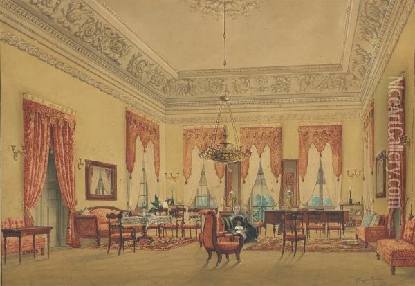 Interior Scene Oil Painting - J. Pozzana