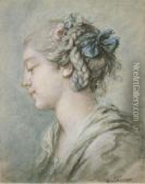 Head Of A Young Girl Turned To The Right Oil Painting - Francois Boucher