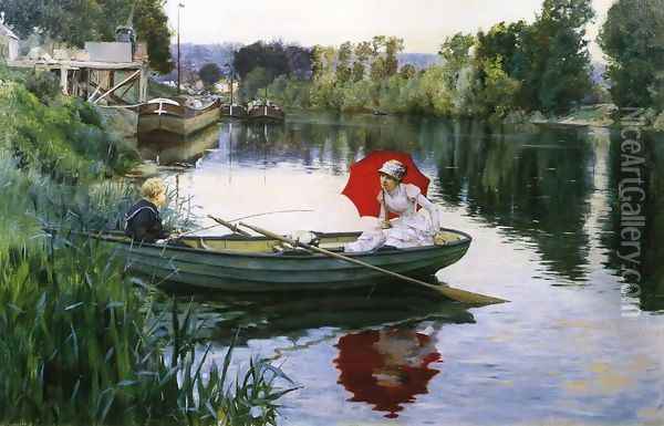 Quiet Day on the Seine Oil Painting - Julius LeBlanc Stewart