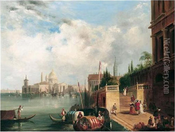 View Of Santa Maria Della Salute And The Dogana From The Mint, Venice Oil Painting - Edward Pritchett