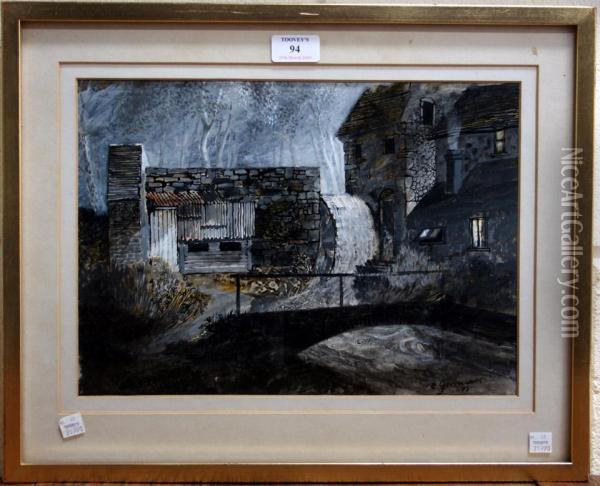 View Of A Mill House With Watermill Oil Painting - Colin H. Greenwood