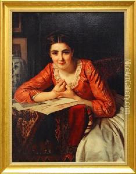Woman Reading Oil Painting - Henry Guillaume Schlesinger