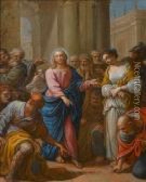 Christ And The Woman Taken In Adultery Oil Painting - Placido Costanzi