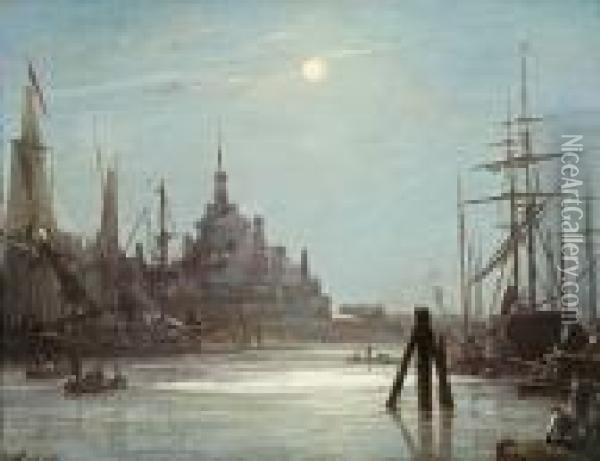 El Hoofdpoort De Rotterdam: Efecto De Luna Oil Painting - Johan Barthold Jongkind