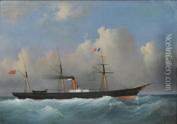 Navire Francais En Pleine Mer Oil Painting - John Scott