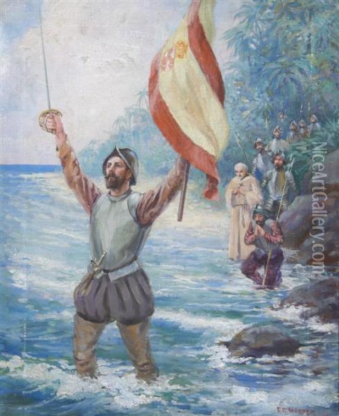 Balboa Discovering The Pacific Oil Painting - Frank Robert Harper