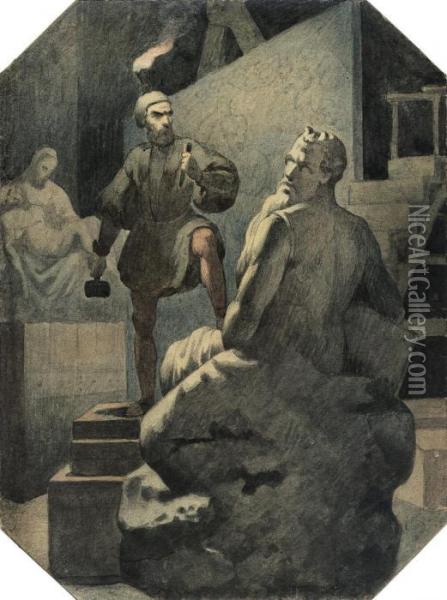 Michelangelo Bei Nacht Oil Painting - Adeodato Malatesta