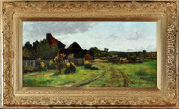A Country Scene With A Farmer Loading A Cart Oil Painting - John Leslie Thomson