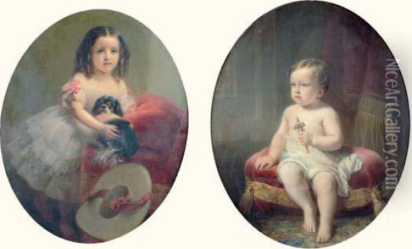 Le Cinquieme Prince Murat Enfant Tenant Son Hochet Oil Painting - Charles Gomien