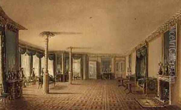 The South Drawing Room or Banqueting Room Gallery from Views of the Royal Pavilion Oil Painting - John Nash