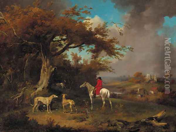 A huntsman and hounds on the edge of a wood Oil Painting - James Ward