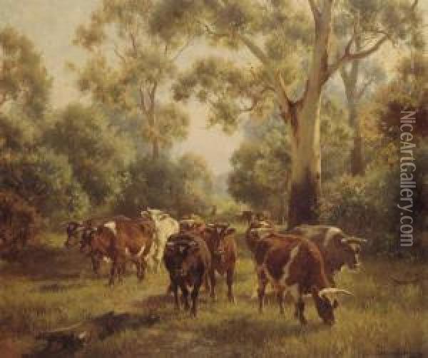 Cows Oil Painting - Jan Hendrik Scheltema