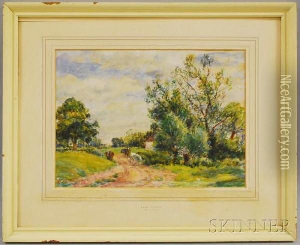 Landscape With Cows On A Path Oil Painting - William Mark Fisher