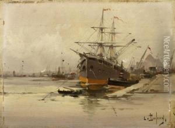 A Boat In Harbour Oil Painting - Louis Dupuy