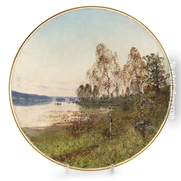Landskap (+ Another; 2 Works) Oil Painting - Carl (August) Johansson