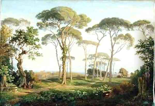 Italian Landscape with Pines Oil Painting - Thomas Dessoulavy