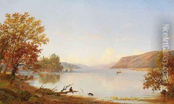 Artist Sketching on Greenwood Lake Oil Painting - Jasper Francis Cropsey