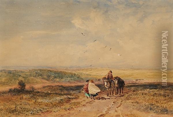 A Sandy Common Oil Painting - David I Cox