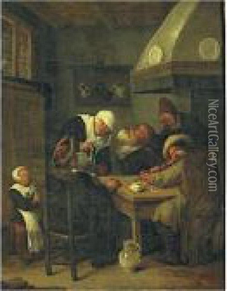 Figures Carousing In An Interior Oil Painting - Jan Miense Molenaer