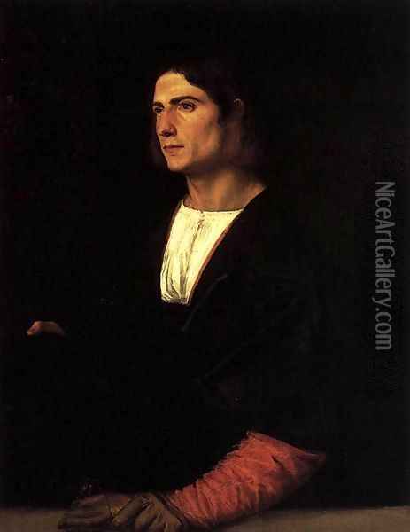 Young Man with Cap and Gloves 2 Oil Painting - Tiziano Vecellio (Titian)
